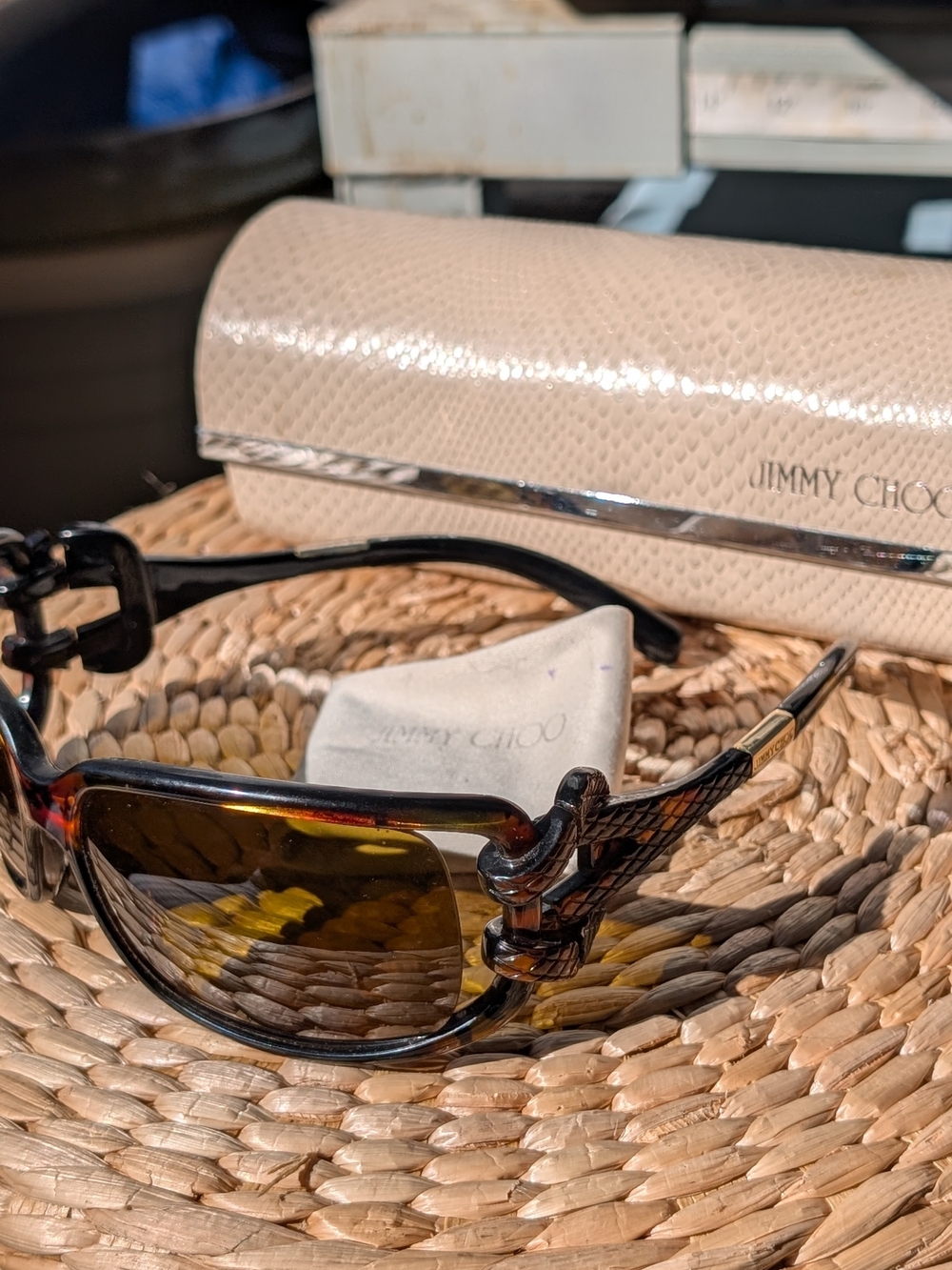 Vintage Jimmy Choo Brown "JJ" Snake Embossed Rectangle Sunglasse